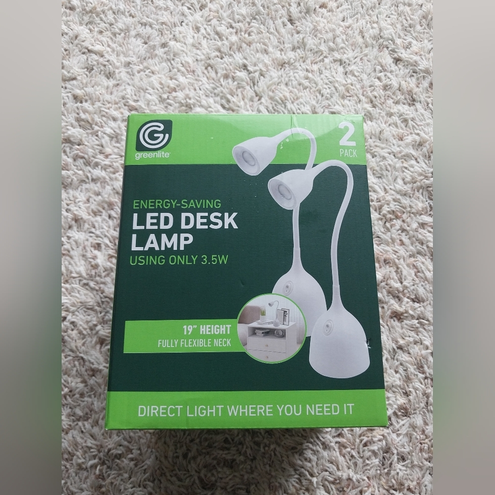 NIB Greenlite LED Desk Lamp - White (2 Pack)